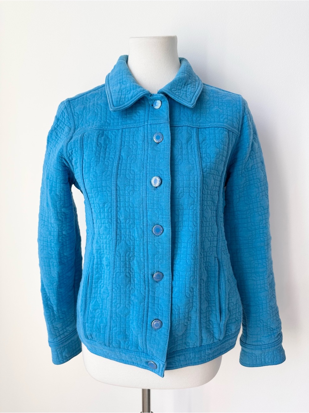 Isaac Mizrahi Turquoise Quilted Button Down Long Sleeve Jacket Size Medium